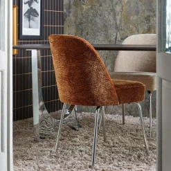 Woood Vogue eetkamerstoel 3d chenille middenbruin chrome poot New