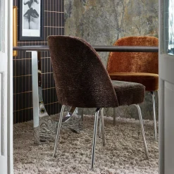 Woood Vogue eetkamerstoel 3d chenille donkerbruin chrome poot Hot