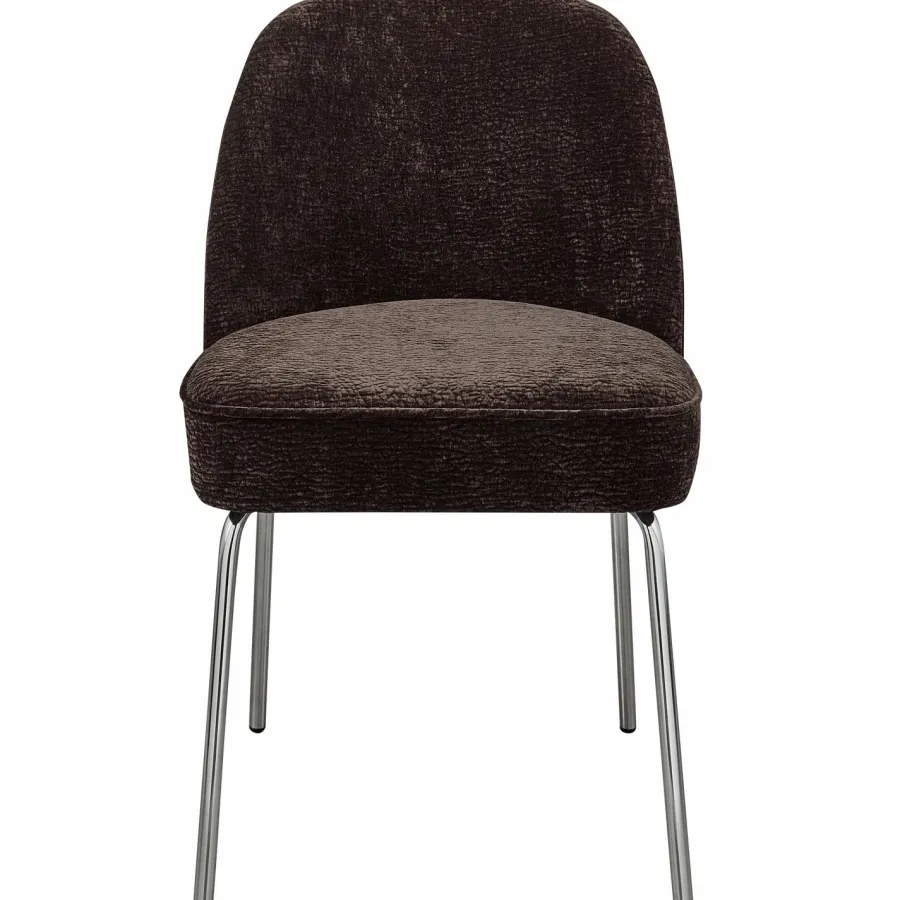 Woood Vogue eetkamerstoel 3d chenille donkerbruin chrome poot Hot