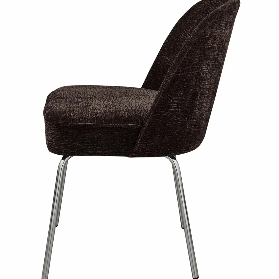 Woood Vogue eetkamerstoel 3d chenille donkerbruin chrome poot Hot