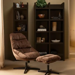 Woood Yaro draaibare fauteuil met hocker espresso Sale