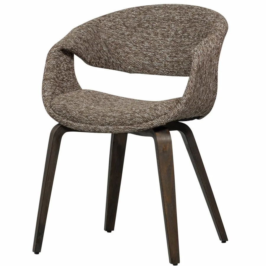 Woood Yossi eetkamerstoel bruin met houten poot donkerbruin